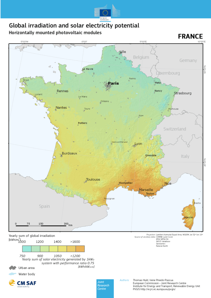 Carte potentiel photovoltaïque France